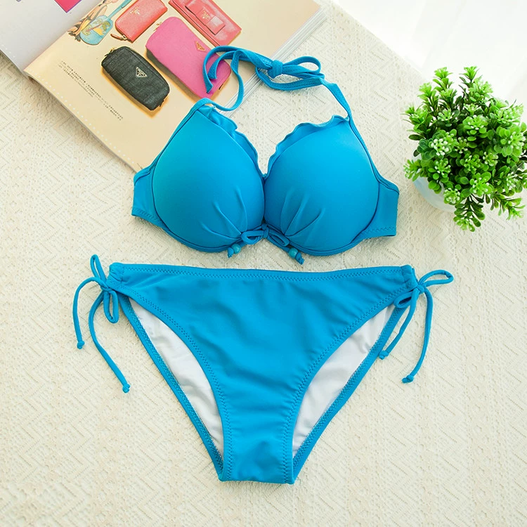 Bộ bikini màu xanh lá cây huỳnh quang đơn gốc Âu Mỹ, bộ ngực lớn và nhỏ tụ họp để trình diễn áo tắm mỏng đi nghỉ mát trên bãi biển Áo tắm suối nước nóng - Bikinis