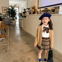 Girls College Wind collar shirt Plaid short dress 22 Chun Han version Childrens baby Peppleskirt JK Suit Ocean Gas Tide