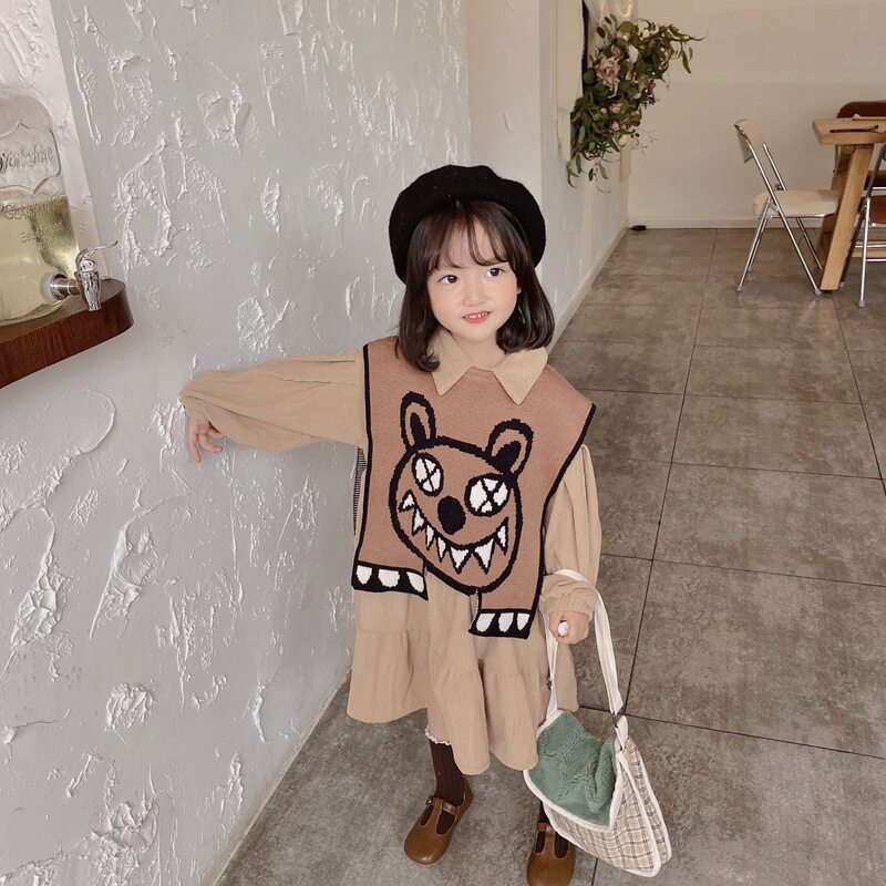 Girl Long Sleeve Light Core Suede Shirt Skirt Suit 2021 Autumn Children Baby Cartoon Wool line Machia shawl Two sets
