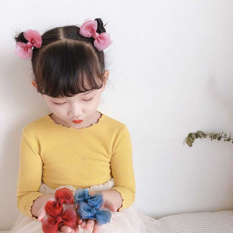 Girls bow hairpin 2021 Japan and South Korea new net red baby which head foreign pie net yarn bright silk pair duck clip