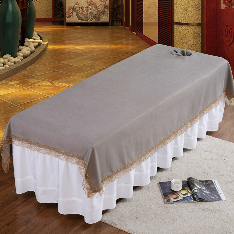 High-grade beauty beds pure color crystal velvet sheets simple massage physiotherapeutic lace pink single person thickening snow skin white