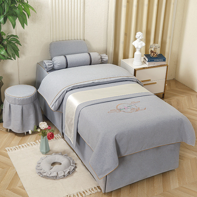 Eurostyle high-end beauty bed cover four pieces of pure cotton linen beauty salon brief massage Physiotherapy Bed Cover Grey All Season Universal