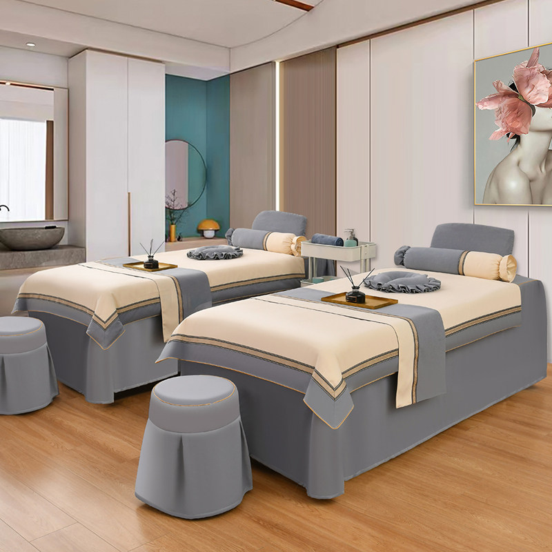 High-end beauty bedcover four pieces of pure cotton flax light luxury pure color belt hole four seasons of general bed