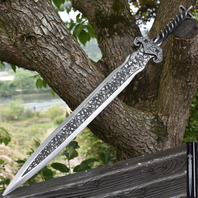 Longquan City Hanjian Embroidered Spring Knife Hard Long Sword Anime Sword One Manganese Steel Tang Heng Knife Reversing Cold Weapon Not Edged