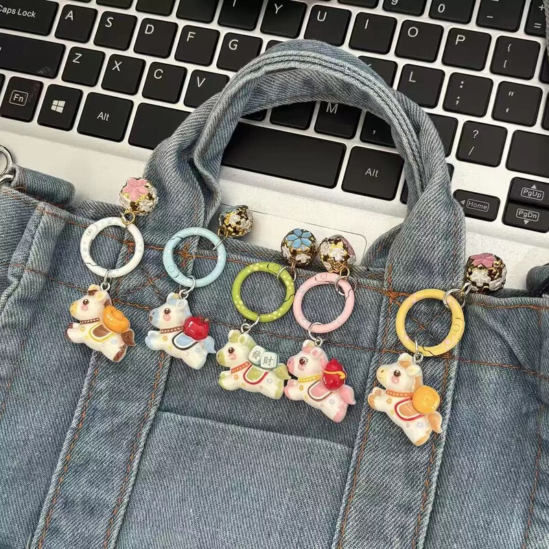 New Year Bring Wealth Pony Keychain Pendant Backpack Cartoon Ornament Girl Backpack Accessory Gift for Best Friend