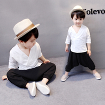 New boy cotton linen costume for spring and summer Down with baby boy baby boy little monk Tai pp retro fitting Chinese wind suit