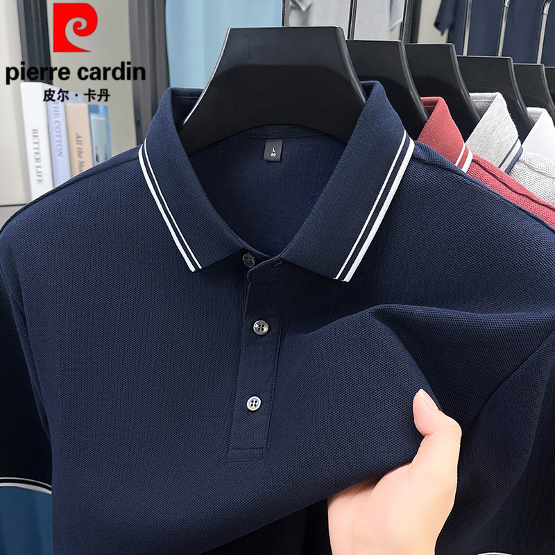Pierre Cardin Summer 100% Cotton Short-Sleeved T-Shirt for Middle-Aged Men, Business Lapel Polo Shirt, Dad Half-Sleeved Top