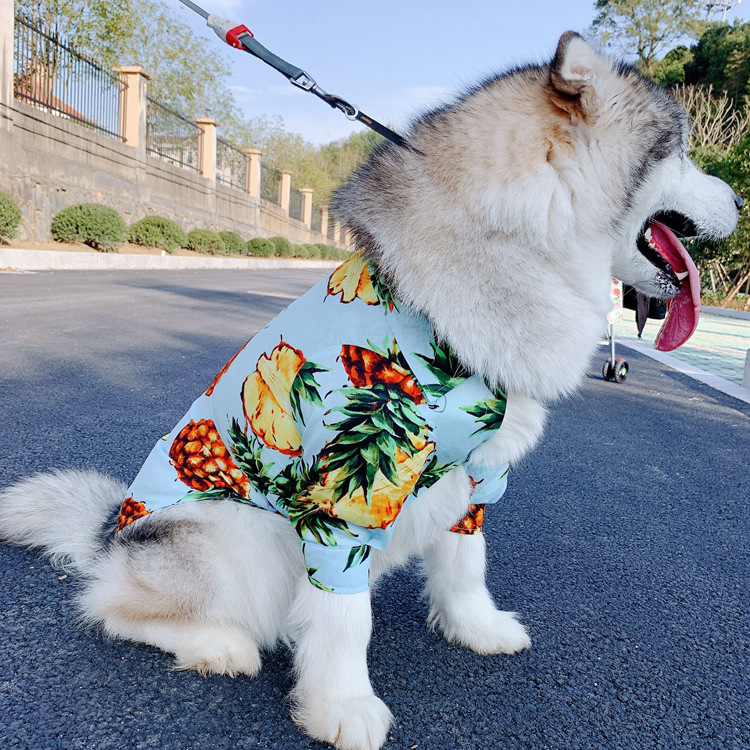 Pet Big Dog Shirt Spring Summer Thin Clothes Gold Wool Side Pasta Labrador Large Dog Hawaiian Floral Shirt