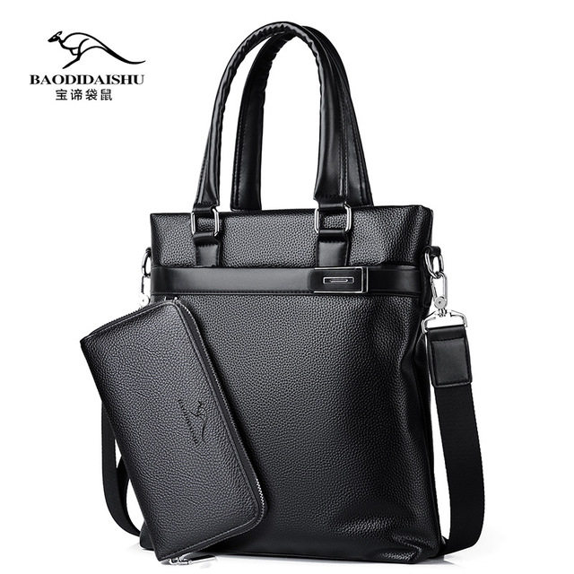 Baodi Kangaroo Men's Handbag Business Briefcase Casual Leather Messenger Bag Shoulder Bag Vertical Soft Leather Bag