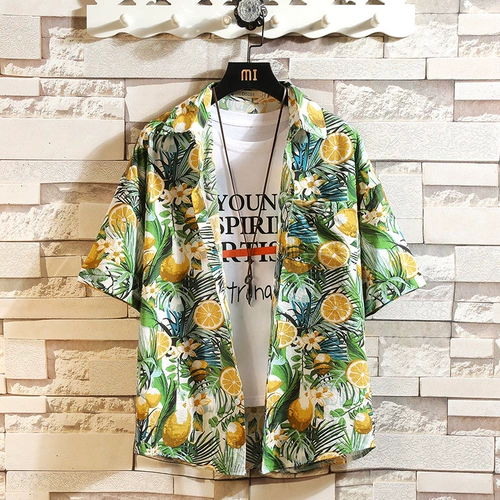 Японская рубашка, трендовая мужская ретро пляжная куртка, оверсайз