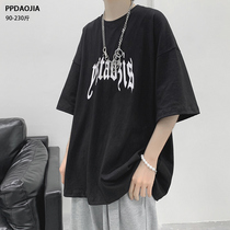 Dark black letter printing short-sleeved T-shirt mens summer fashion brand high Street round neck half sleeve loose student trend clothes