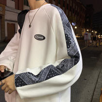 Spring Autumn Tide Card Ins Cashew Nuts Flower Round Collar Jersey Man No Hat Loose Big Code Autumn Clothes Male Trend Couple Beat the bottom