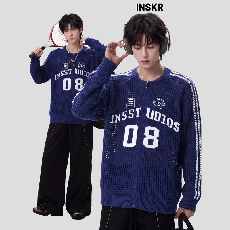 【Inskr】National Trend Couple's Cool Mesh Hollow Knit Cardigan Summer Loose Cardigan Jacket for Men