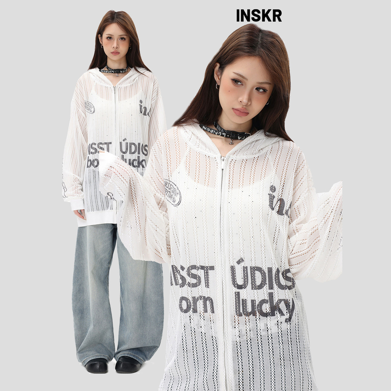 【Inskr】National Trend Couple's'Hollow Knit Cooling Sunscreen Cover-Up' Summer Loose Hooded Long Sleeve for Men