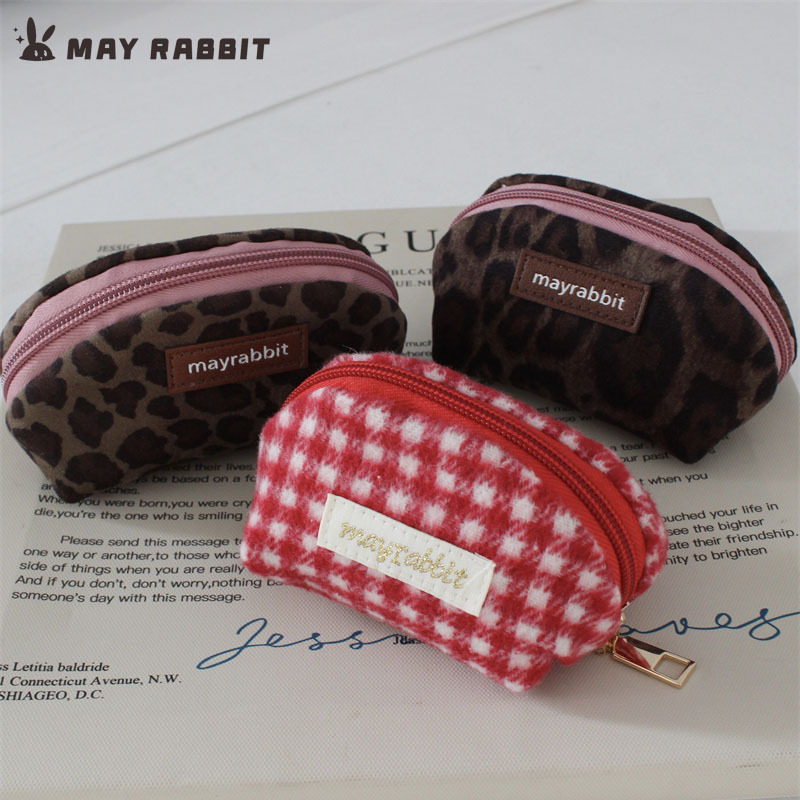 Mayrabbit New Retro Suede Leopard Print Shell Bag Korean Style Simple Coin Purse Cosmetics Storage Bag Mayrabbit New Retro Suede Leopard Print Shell Bag Korean Style Simple Coin Purse Cosmetics Storage Bag