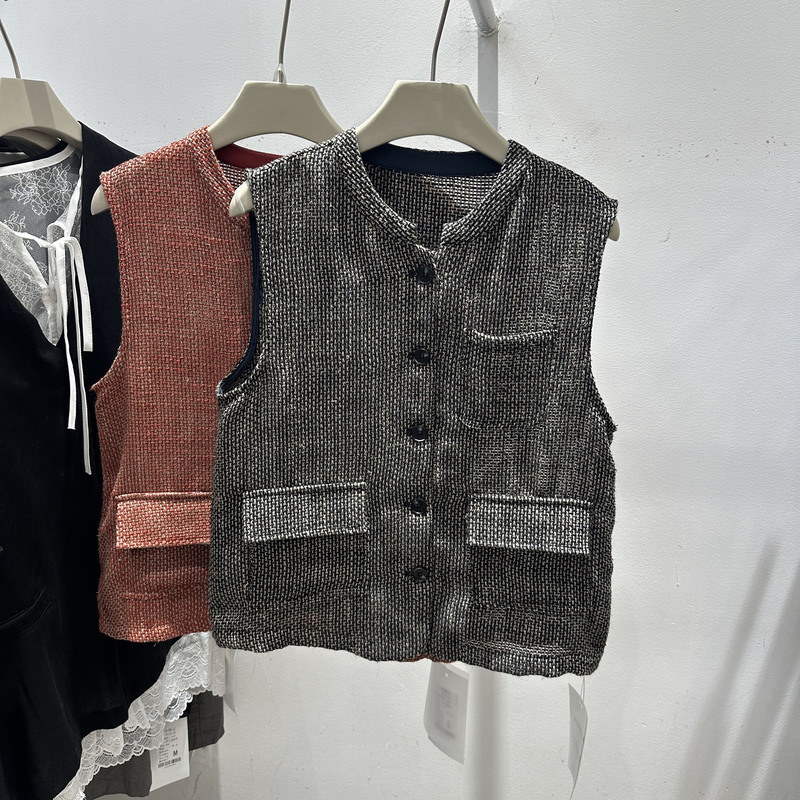 Stand Collar Linen Vest for Women 2026 Summer New Style Loose Versatile Stylish Sleeveless Button Cardigan Hollow-Out Sheer Jacket Stand Collar Linen Vest for Women 2026 Summer New Style Loose Versatile Stylish Sleeveless Button Cardigan Hollow-Out Sheer Jacket