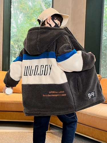 Демисезонный утепленный пуховик для мальчиков, бархатная зимняя куртка, коллекция 2023, увеличенная толщина, в корейском стиле