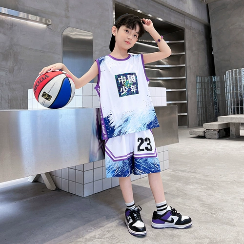 Детская летняя одежда без рукавов, быстросохнущая одежда, спортивный жилет, футбольная форма для мальчиков, подходит для подростков, в западном стиле