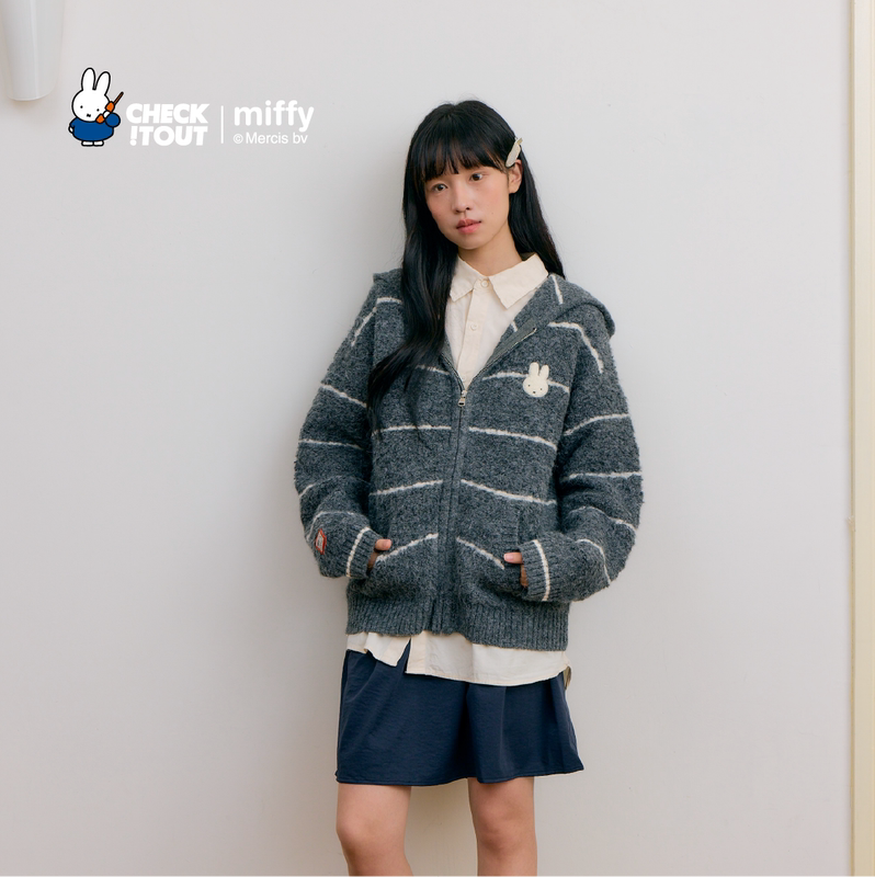 Checkitout Miffy Collaboration Authentic Style Knit Cardigan Sweater Popular Wool Long-Sleeve Autumn and Winter Warm Korean Style