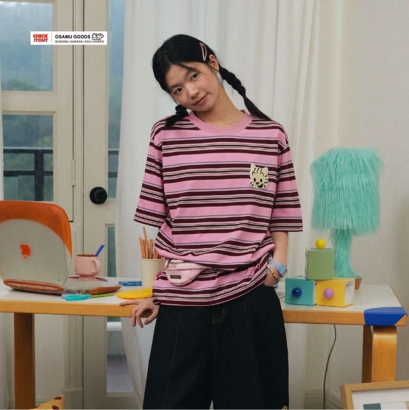 Checkitout Harada Haru Co-Branded Authentic Soda Messenger Striped T-Shirt Short-Sleeved Versatile Loose Casual Heavyweight Checkitout Harada Haru Co-Branded Authentic Soda Messenger Striped T-Shirt Short-Sleeved Versatile Loose Casual Heavyweight