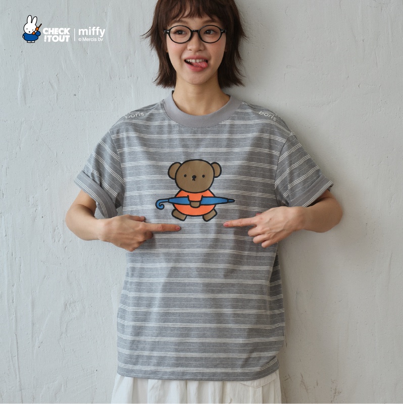 Checkitout Miffy Collaboration Authentic Bobo Bear Round Neck Short-Sleeve Striped Original Design Japanese T-Shirt Heavyweight Checkitout Miffy Collaboration Authentic Bobo Bear Round Neck Short-Sleeve Striped Original Design Japanese T-Shirt Heavyweight