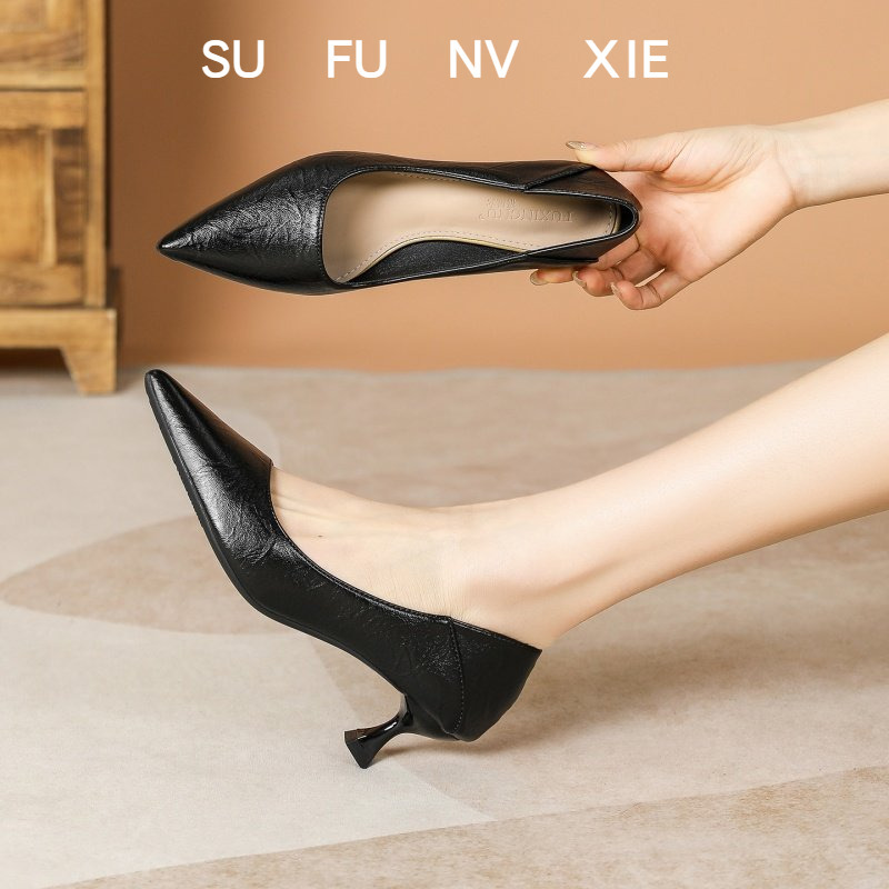 Black Work Shoes for the Workplace, Interview Shoes for Civil Servants, Formal Leather Shoes, Black Work Shoes, Feminine Pointed-Toe Stiletto High Heels Black Work Shoes for the Workplace, Interview Shoes for Civil Servants, Formal Leather Shoes, Black Work Shoes, Feminine Pointed-Toe Stiletto High Heels