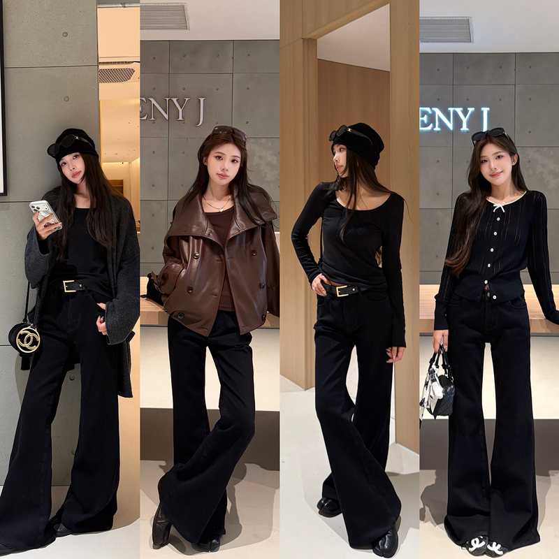 Xiaojunjun Britney Retro Denim/Ultra-Slimming Slightly Stretchy Flared Pants Black Retro Style Micro-Flared Jeans Xiaojunjun Britney Retro Denim/Ultra-Slimming Slightly Stretchy Flared Pants Black Retro Style Micro-Flared Jeans