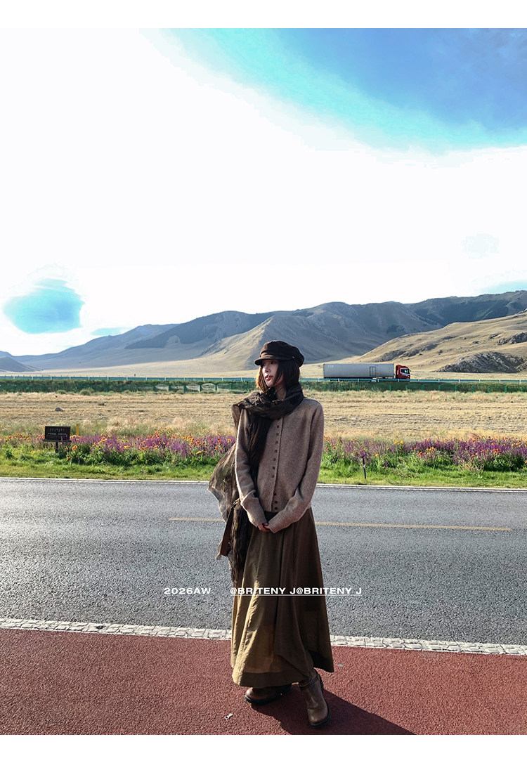작은 6 월 6 월 브리트니 트렌디 놀이 아티스트 부드러운 찹쌀 출퇴근 세련된 니트 오픈 가디건 양모 혼방 라운드 넥 스웨터 상세 이미지 20