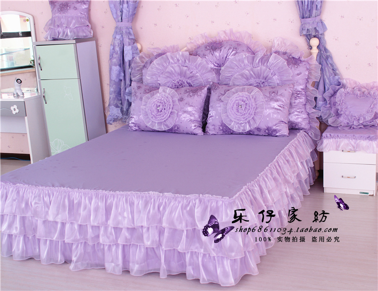 Hồng satin bông denim Hàn Quốc phiên bản của bông công chúa gió ren chăn 1.8m mới miễn phí vận chuyển 4 bộ - Bộ đồ giường bốn mảnh chăn ga gối đệm giá rẻ