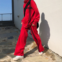 Halogenated lulu Korean loose sweater suit womens autumn and winter 2018 new thin two-piece sports suit