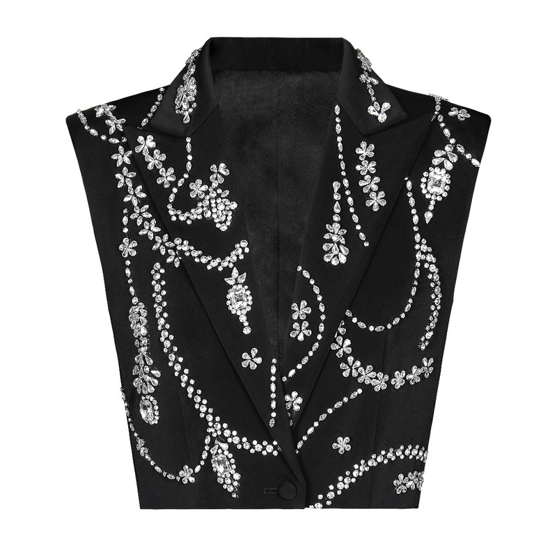 2024 European and American Early Autumn New Fashion High-End Sleeveless Heavy-Duty Rhinestone Elegant Women's Suit Vest