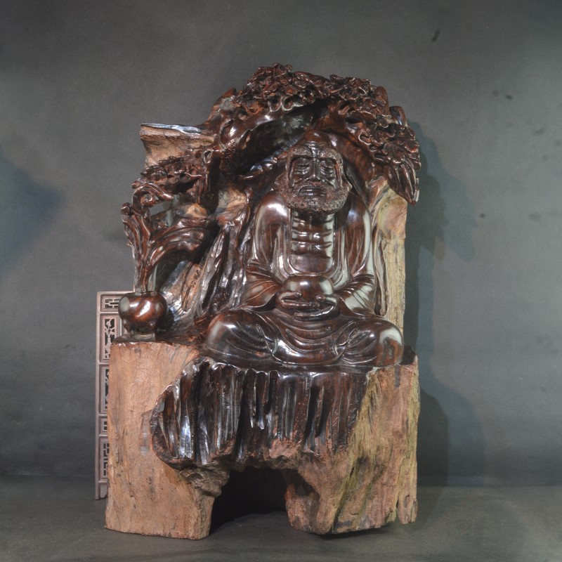 Laos big red sour branch Dharma sitting meditation wood carving Chinese style weathered old material living room decoration mahogany hand-carved solid wood