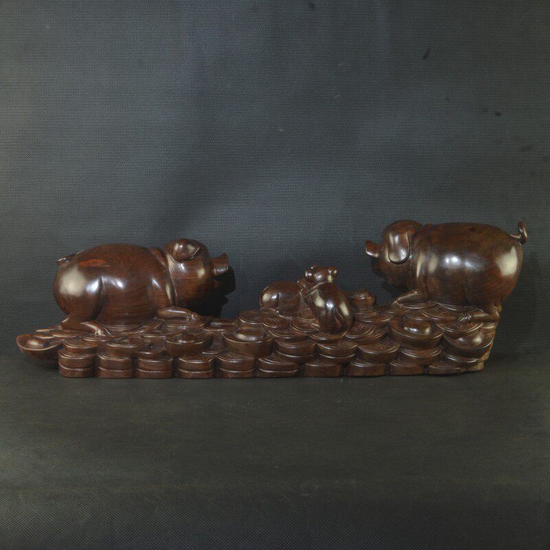 Red acid branch piggy wood carving mahogany solid wood home living room office art decoration carving root carving ornaments