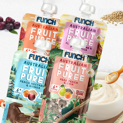 FUNCH进口婴幼儿谷物水果泥苹果水蜜桃梨辅食泥DHA宝宝零食吸吸袋
