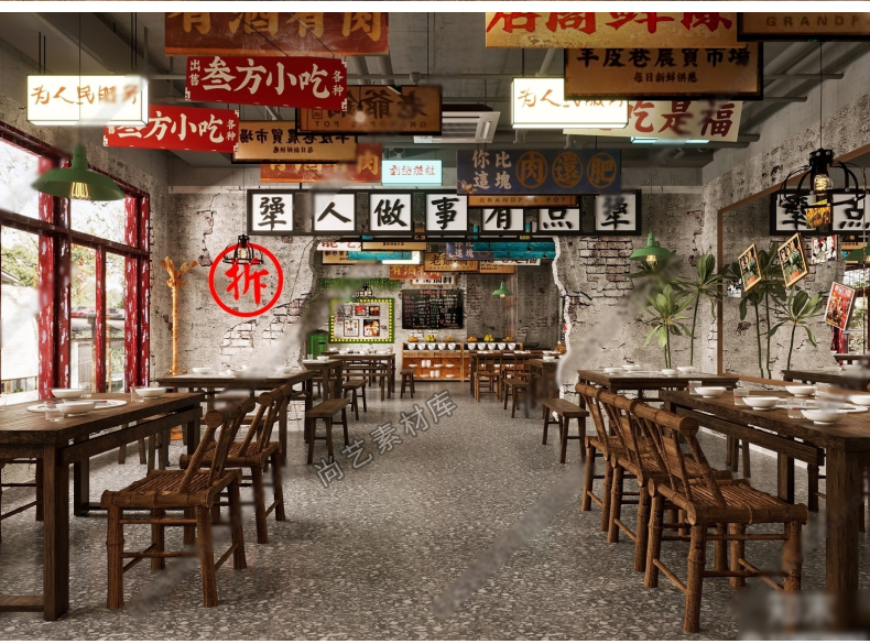 图片[12]-工业叙利亚风军事风火锅店烧烤店SU模型复古风餐厅餐饮餐馆SU模型-cg男孩