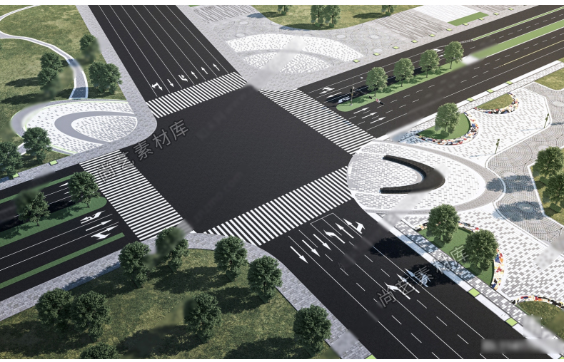 图片[5]-现代道路景观公路马路SU模型现代街道市政道路十字路口SU草图大师-cg男孩