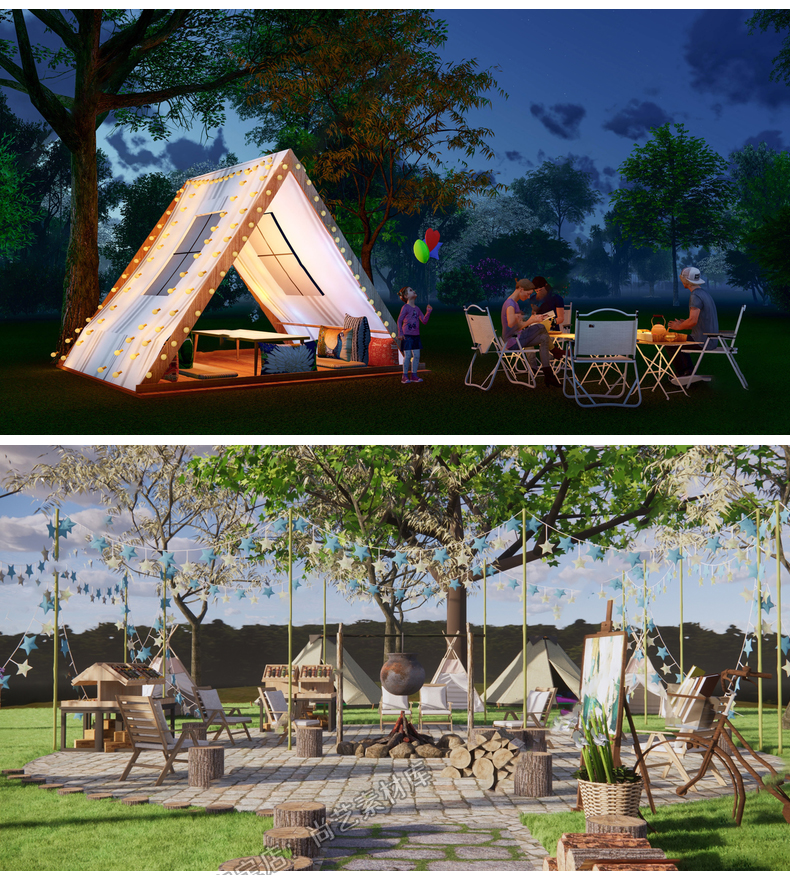 SU草图大师公园景观露营帐篷野餐烧烤BBQ野营户外网红帐篷SU模型-cg男孩