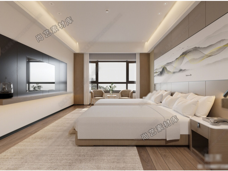 图片[5]-草图大师 现代轻奢酒店民宿客房套房标准间单双人床位客房 SU模型-cg男孩