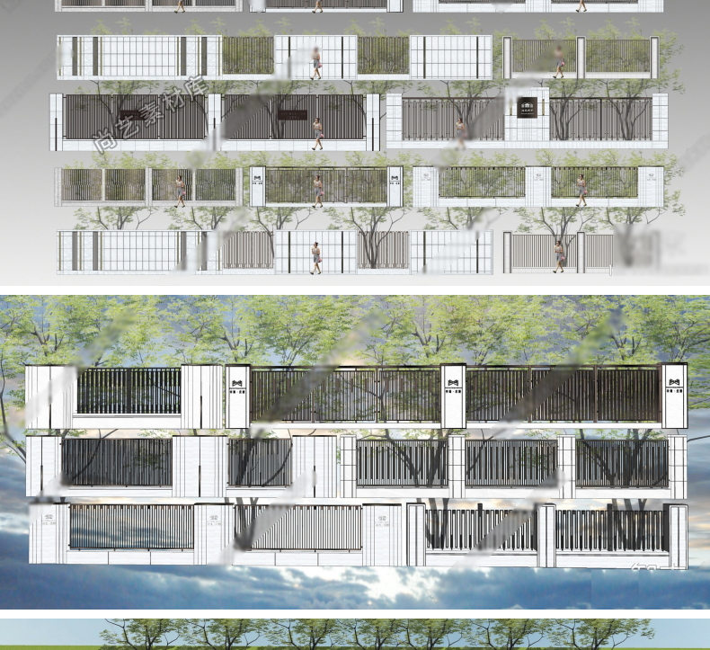 图片[13]-现代景墙围墙简约流水景墙格栅景墙透光板穿孔板造型景观墙SU模型-cg男孩