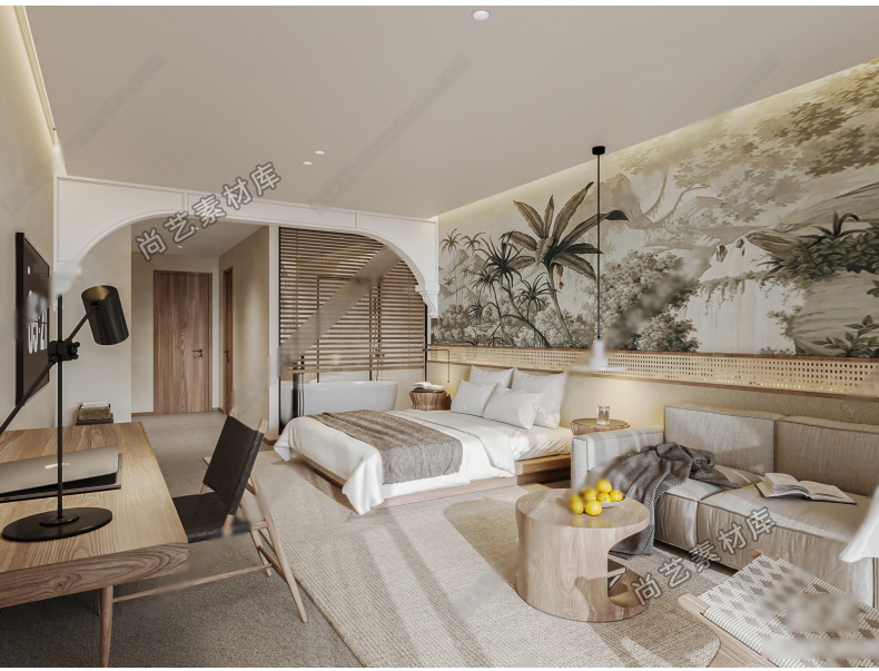 图片[6]-草图大师 现代轻奢酒店民宿客房套房标准间单双人床位客房 SU模型-cg男孩