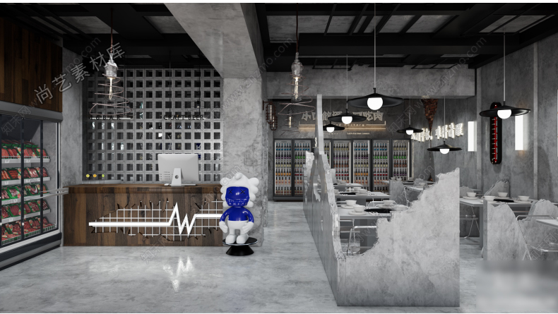 图片[9]-工业叙利亚风军事风火锅店烧烤店SU模型复古风餐厅餐饮餐馆SU模型-cg男孩