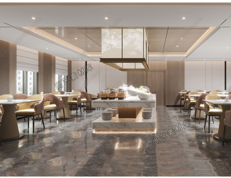 图片[7]-草图大师现代自助餐厅SU模型酒店自助西餐厅员工食堂自助餐台SU模-cg男孩