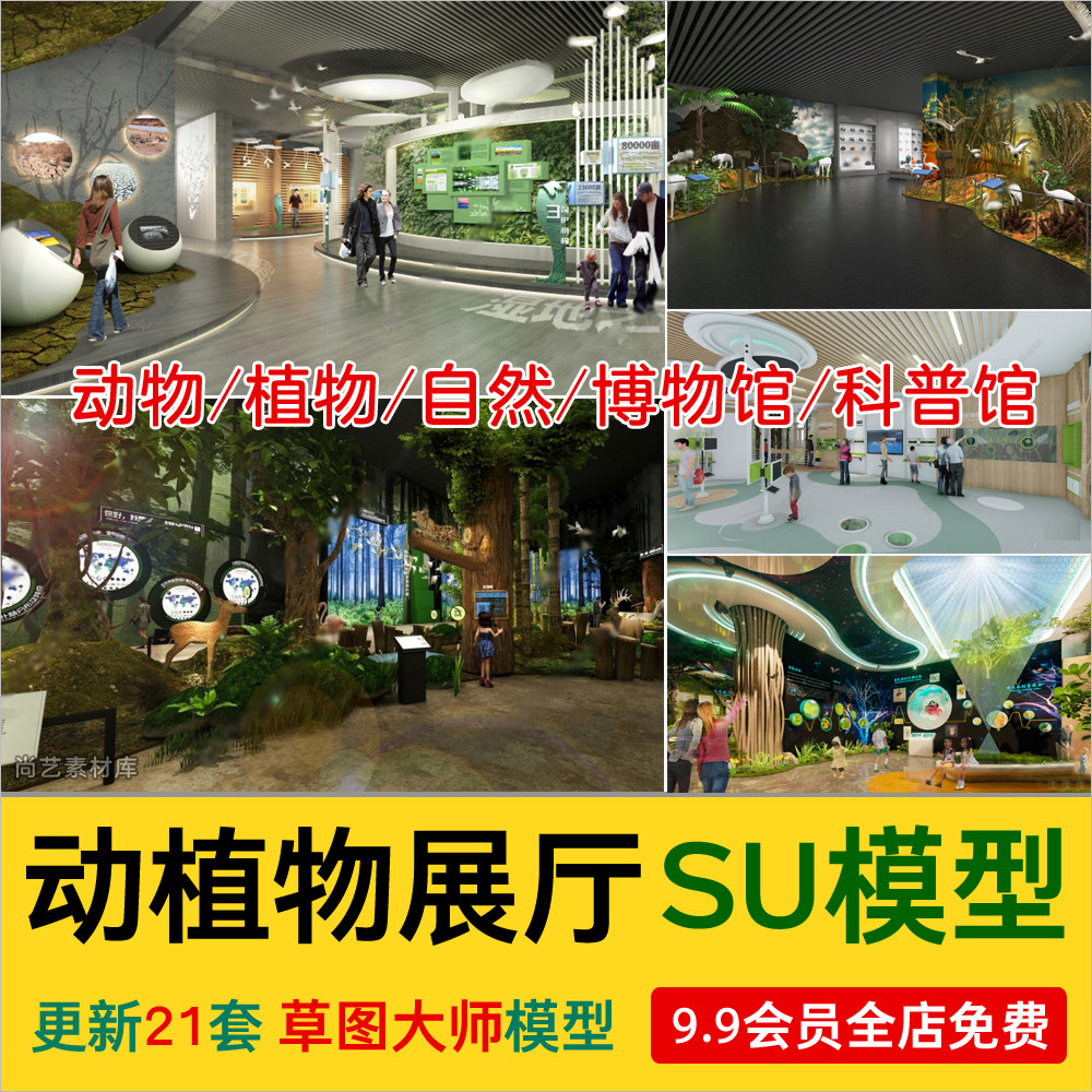 现代动物植物地质自然博物馆科普馆海洋动植物标本展厅展馆SU模型-cg男孩