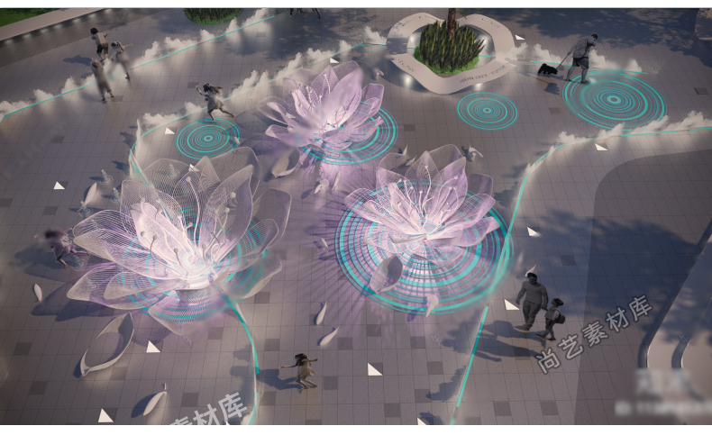 图片[5]-花瓣主题构架艺术装置SU模型树叶户外廊架休息区创意座椅草图大师-cg男孩