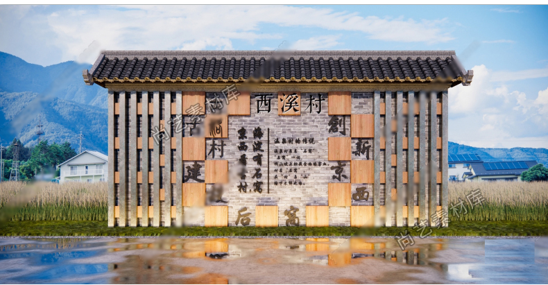 图片[12]-中式商业街景墙SU模型乡村景墙网红打卡墙古镇入口景墙su草图大师-cg男孩
