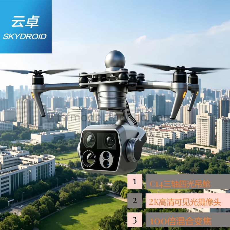 Yunzhuo C14 Four-Light Payload Unit with 500W Pixels, 100X Zoom Thermal Imaging, 1200m Laser Ranging, and Three-Axis Gimbal Yunzhuo C14 Four-Light Payload Unit with 500W Pixels, 100X Zoom Thermal Imaging, 1200m Laser Ranging, and Three-Axis Gimbal
