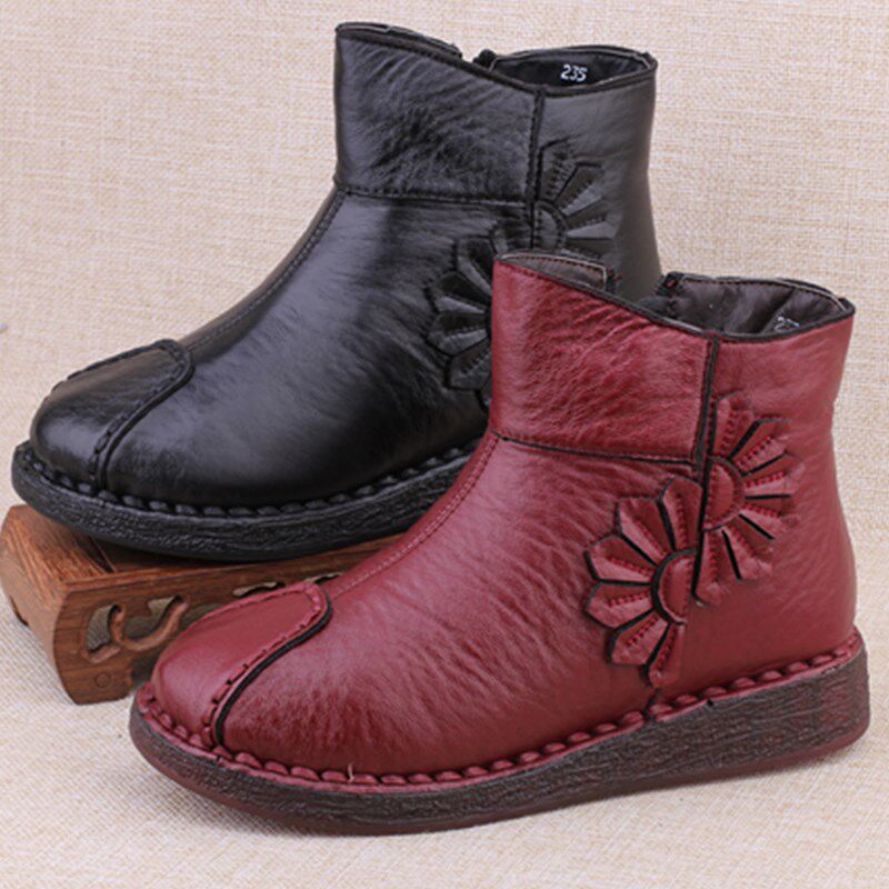 Winter old Beijing shoes female cotton shoes plus heating female shortcomings high-cylinder cotton boots anti-slip soft soles flat heel shoes