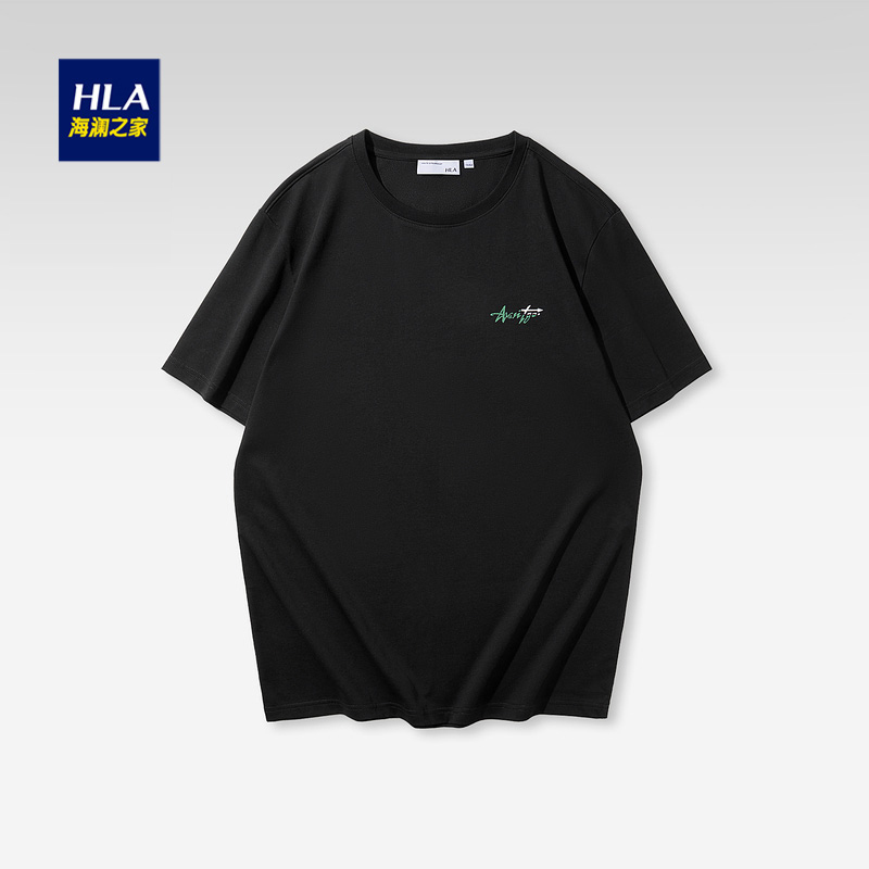 HLA/海澜之家经典圆领短袖T恤2022夏新先锋系列印花纯色情侣短T男