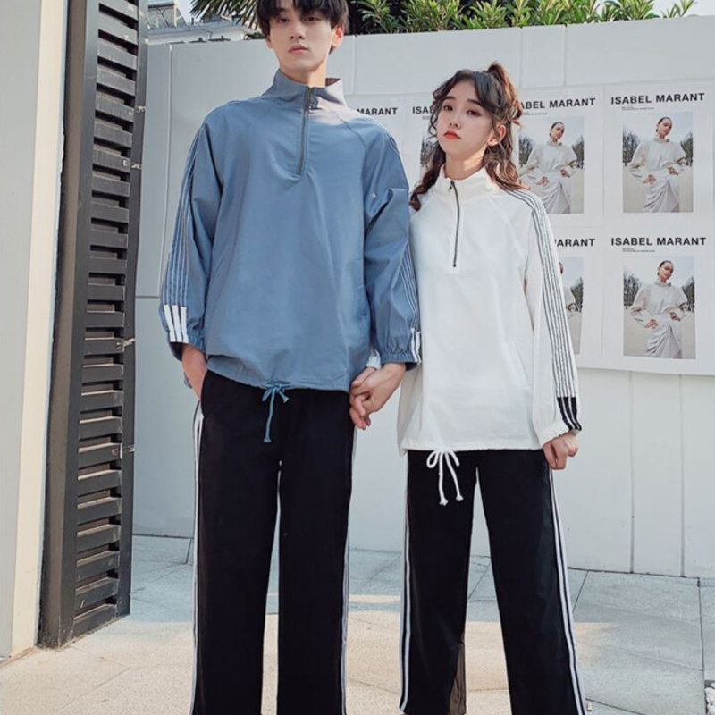 情侣装秋套头衫新款2019休闲长袖拉链薄外套韩版学生班服运动套装