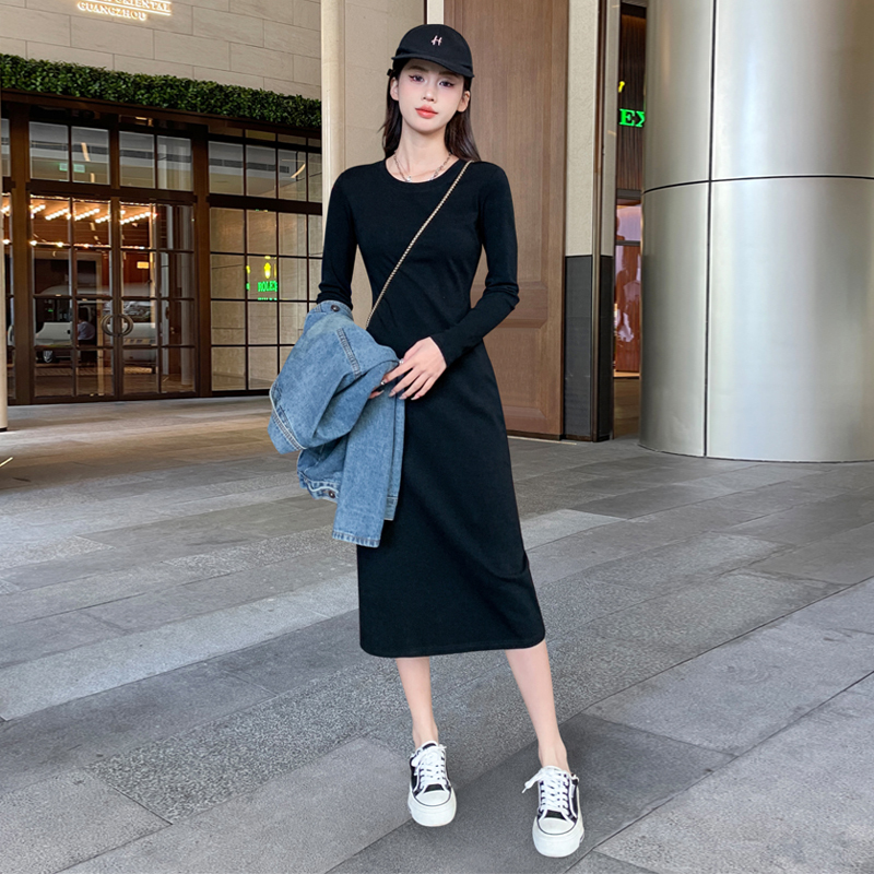 Black Slimming Base Dress 2026 Spring and Autumn New French Style Dress Trendy Popular Elegant Long-Sleeve Inner Dress